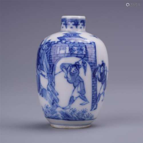 A Chinese Blue and White Snuff Bottle Painted with
