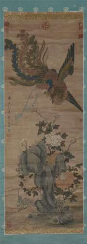 A Chinese Painting Hanging Scroll of Flowers and Birds