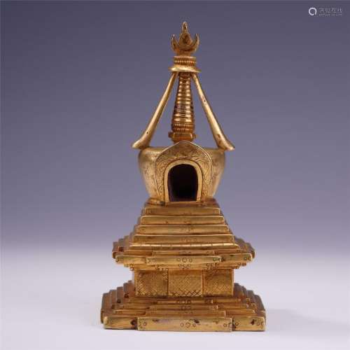 A Chinese Carved Gilt Bronze Pagoda