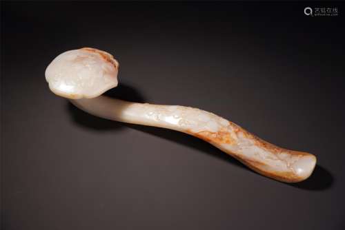 A Chinese Carved White Jade 'Peach' Scepter