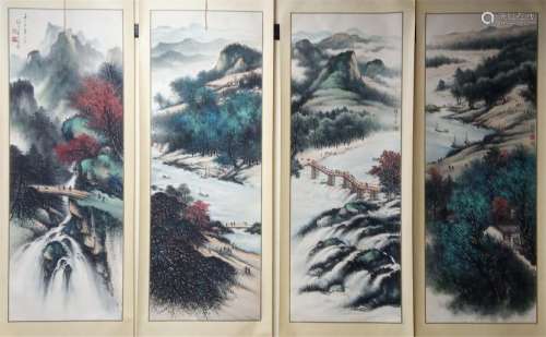 Four Chinese Painting Panels of Landscape by Li