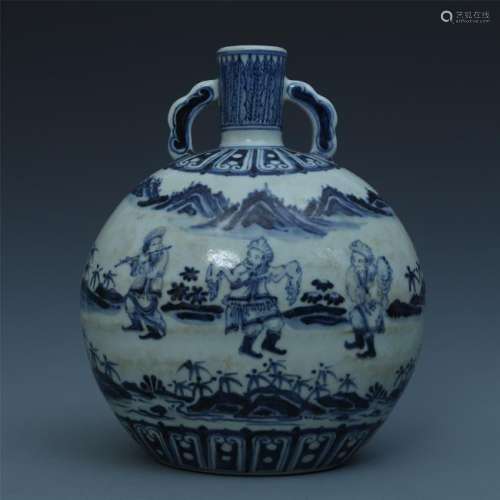 A Fine Chinese Compressed Blue and White Vase Depicting