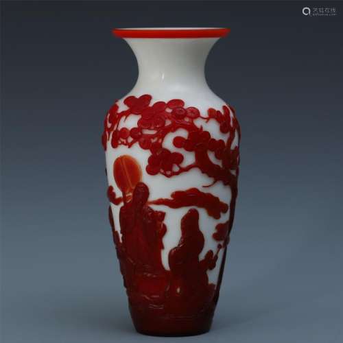 A Chinese White Ground Glass Vase Painted with Poetry