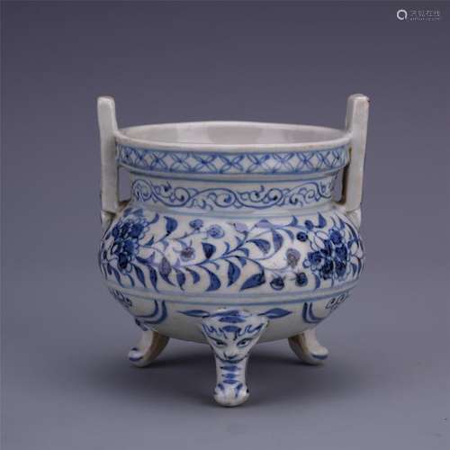 A Chinese Blue and White Tripod Censer