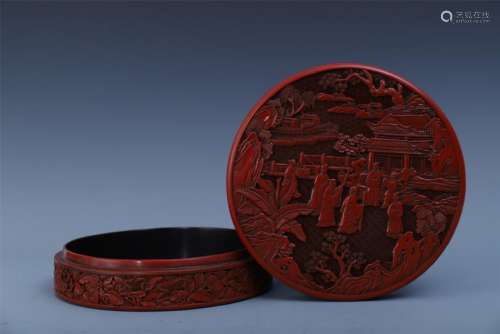 A Chinese Carved Cinnabar Lacquer Circular Box of