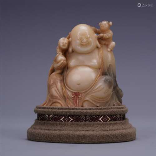 A Chinese Carved  Soapstone Figure of Maitreya Buddha