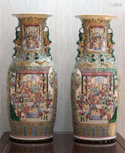 A Pair of Large Cantonese Glazed Vase with Figure Motif
