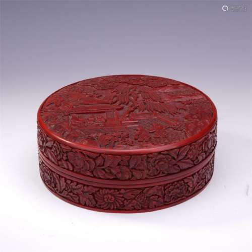 A Chinese Carved Cinnabar Lacquer  Circular Box of