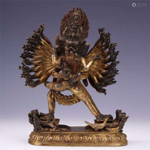 A Chinese Gilt Bronze Figure of Yamantaka and