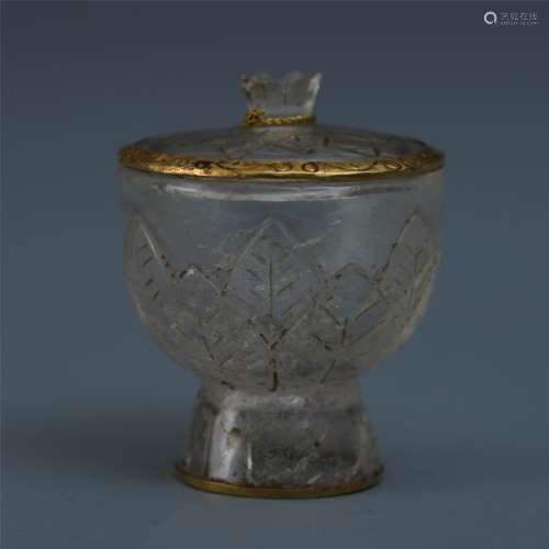 A Chinese Rock Crystal and  Gilt Bronze Vase