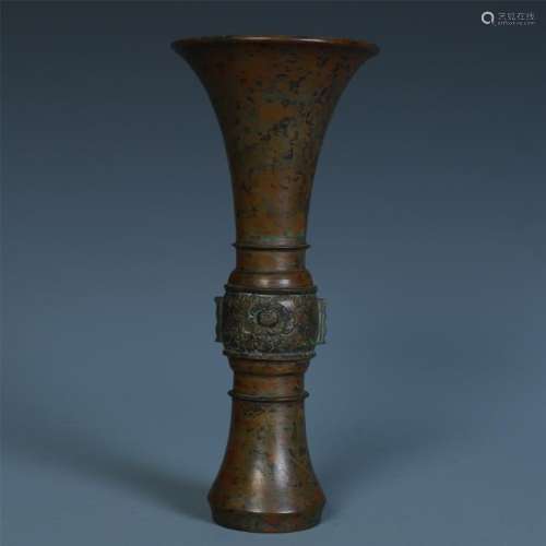 A Chinese Carved Bronze Gu Shaped Vase