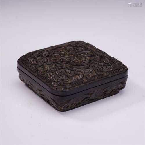 A Finely Carved Zitan Box and Cover with Ruyi Motif