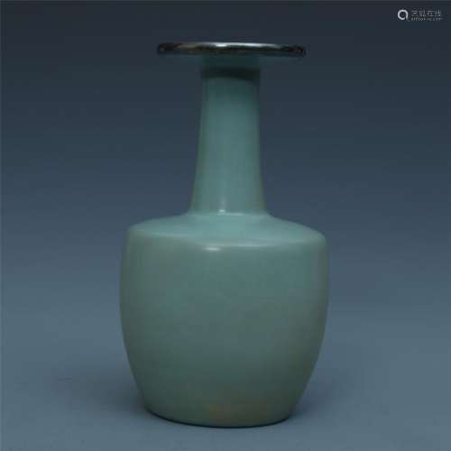 A Chinese Longquan Celadon Glazed  Vase with Silver
