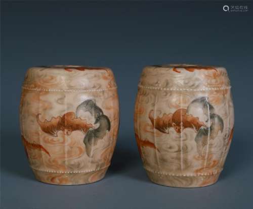 Pair of Chinese Porcelain Barrel Form Stools
