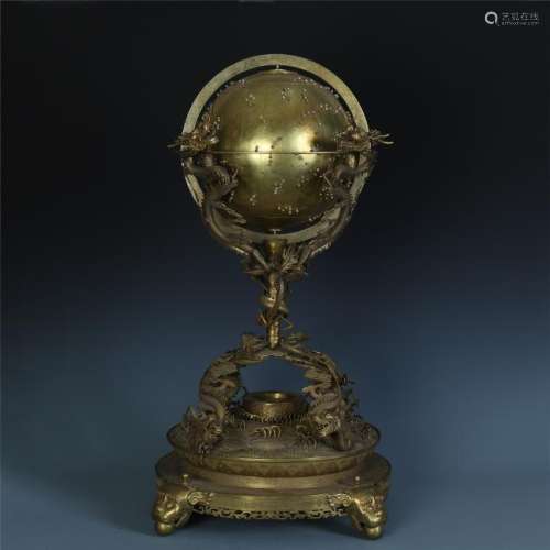 A Rare Chinese Carved Gilt Bronze Globe