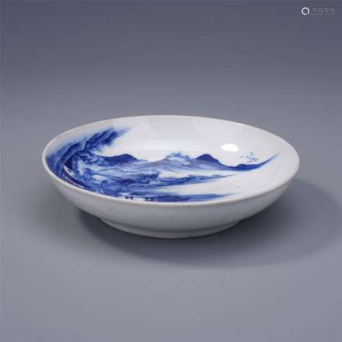 A Chinese Blue and White  Landscape Dish
