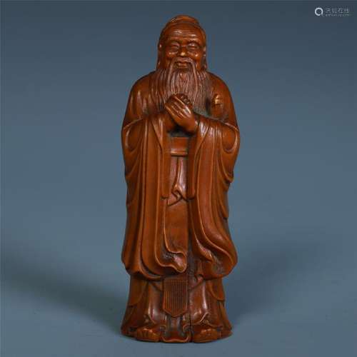 A Chinese Carved Boxwood Figure of Confucius