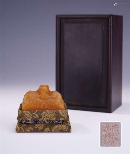 A Chinese Soapstone Seal with Dragon Finial