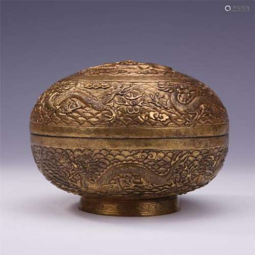 A Chinese Gilt Bronze Circular Box and Cover
