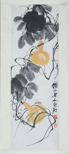 A Chinese Painting Hanging Scroll of Flower by Qi