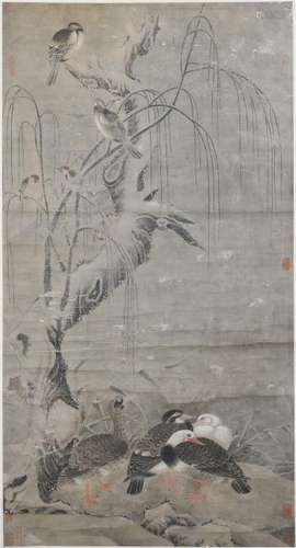 A Chinese Painting Hanging Scroll of Flowers and Birds