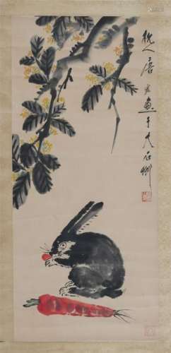 A Chinese Hanging Scroll of Rabbit by Tang Yun