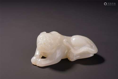 A Chinese White Jade Carving of Tiger