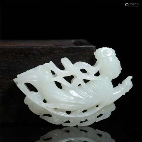 A Fine Chinese White Jade Carving of Apsaras