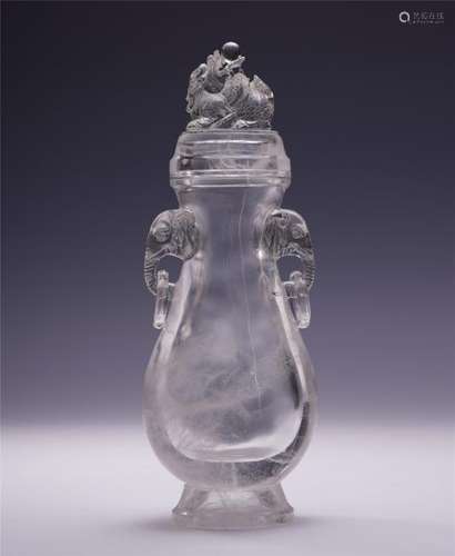 A Chinese Rock Crystal Vase with Beast Finial