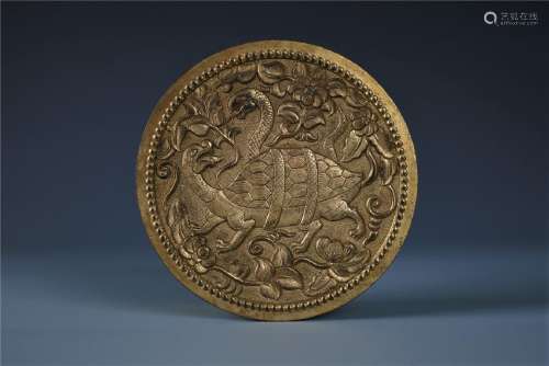 An Unique Chinese Carved Gilt Bronze Circular 'Xuanwu'