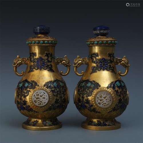 A Pair of Chinese Gilt Bronze and Enamelled   Vase