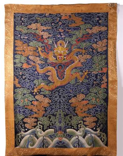 A Chinese Silk Embroidery with Cloud and Dragon Pattern