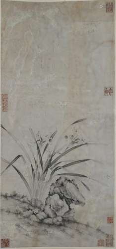 A Chinese  Painting Hanging Scroll of Narcissus by