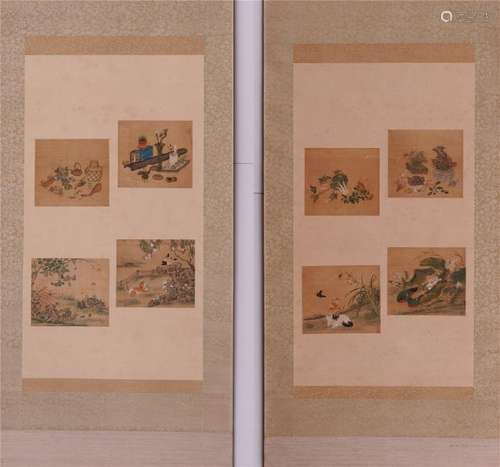 A Pair of Chinese Hanging Painting Scroll, ink and