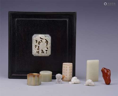 A Set of Chinese White Jade Carvings and Matching Box