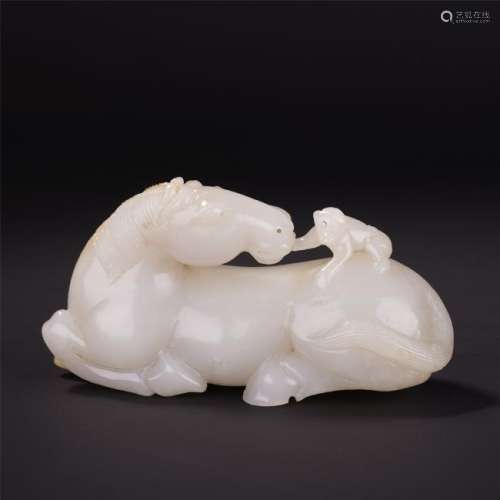 A Chinese White Jade Carving of Horse and Monkey