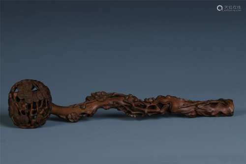 A Finely Carved Chinese Bamboo Floral Scepter