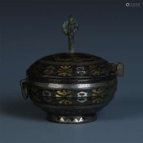 A Chinese Silver and Gold Inlaid Bronze Vessel