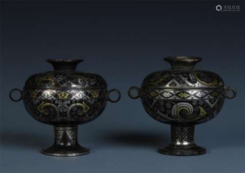 A Pair of Silver-inlaid Bronze Jar