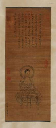 A Chinese Painting Hanging Scroll of Buddha by Ding