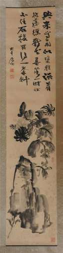 A Chinese Hanging Painting Scroll of  Flowers by Zhang