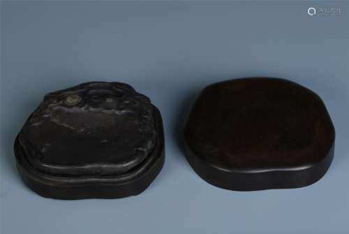 A Chinese Zitan Carved Box and Inkstone