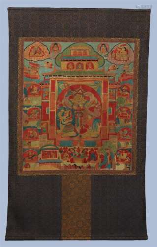 A Fine Chinese Silk Embroidery Thangka Depicting The