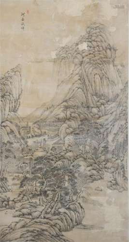 A Chinese Painting Hanging Scroll of Landscape by Wang