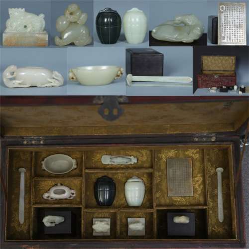 A Set of Chinese Jade Carving and Matching Treasure Box