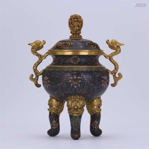 A Chinese Cloisonne Enammel Tripod Censer