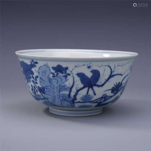 A Chinese Blue and White Bowl with Flower and Bird
