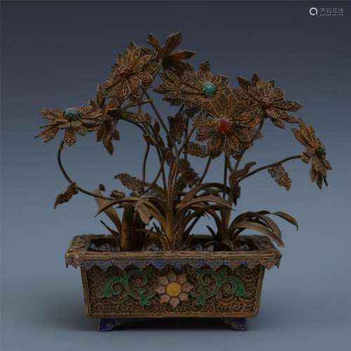 A Chinese Gilt Silver Enamelled  Filigree  Floral