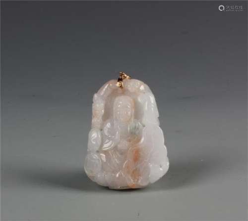 A Chinese Carved Jadeite Guanyin Pendent