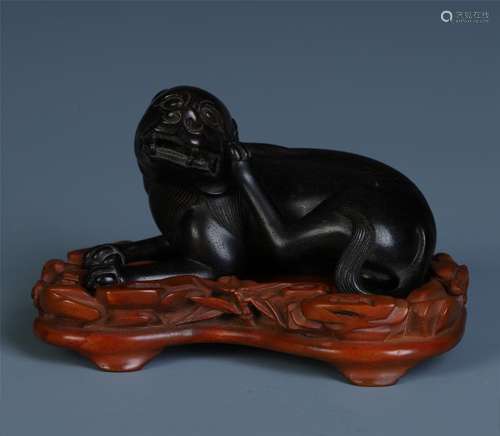 A Fine Chinese Zitan Carving of  Crouching 